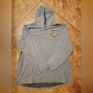 Nike DRIFIT Heather Gray Hooded Tshirt with Purple and Yellow Tiger Graphic